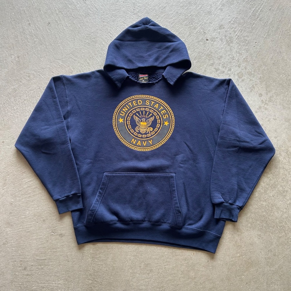 Vintage 90s US Navy Sweatshirt Size XL Navy Blue Hoodie Reflective Military Logo